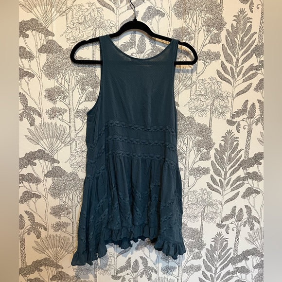 Free People dress Intimately voile lace Teal green trapeze dot slip mini tunic M - Picture 2 of 6
